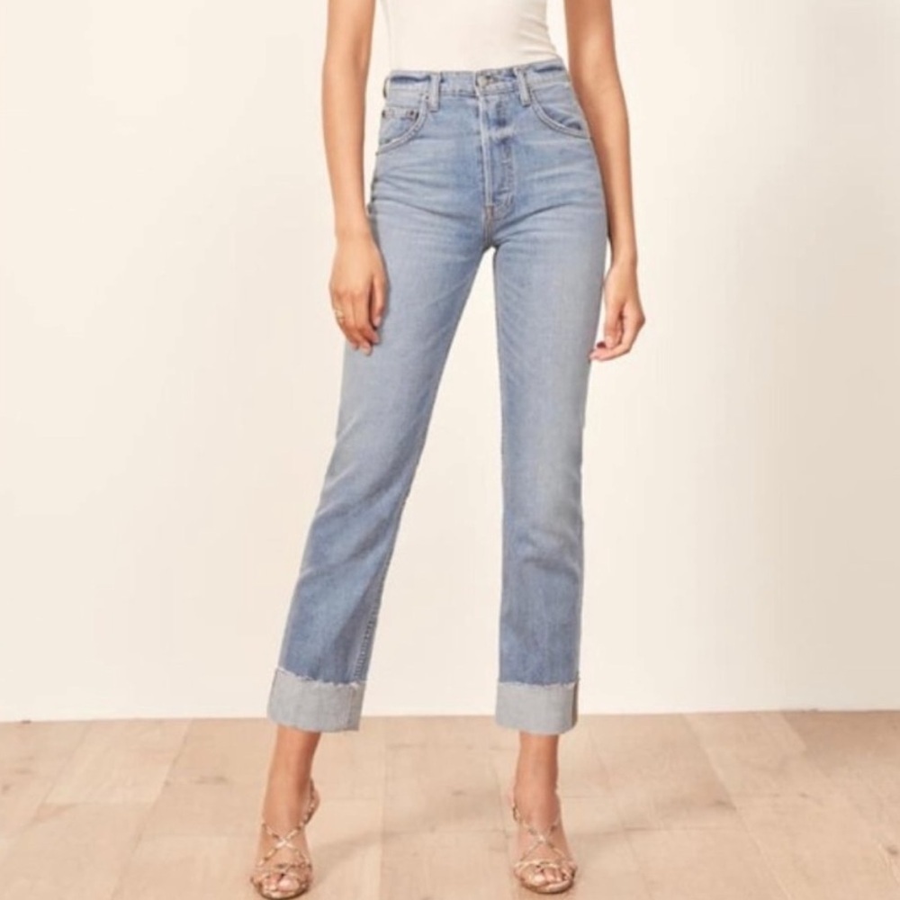 Reformation Cynthia High Relaxed With Cuff Salton Wash Size 26